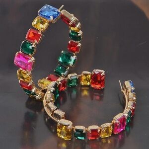 AUDREY L. | large rhinestone gold hoop earrings